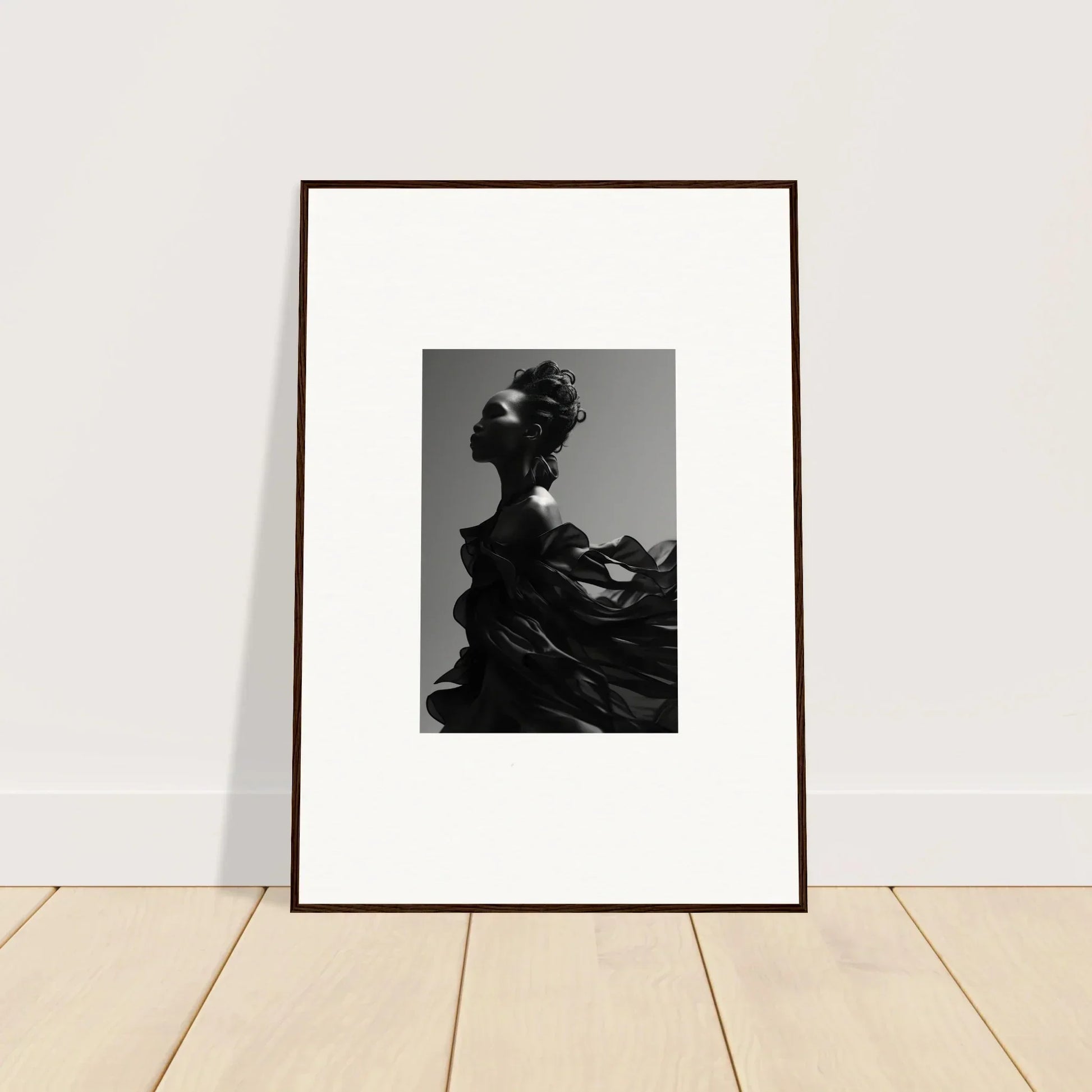 Framed black and white silhouette with elaborate hairstyle for tranquil eternity room decor