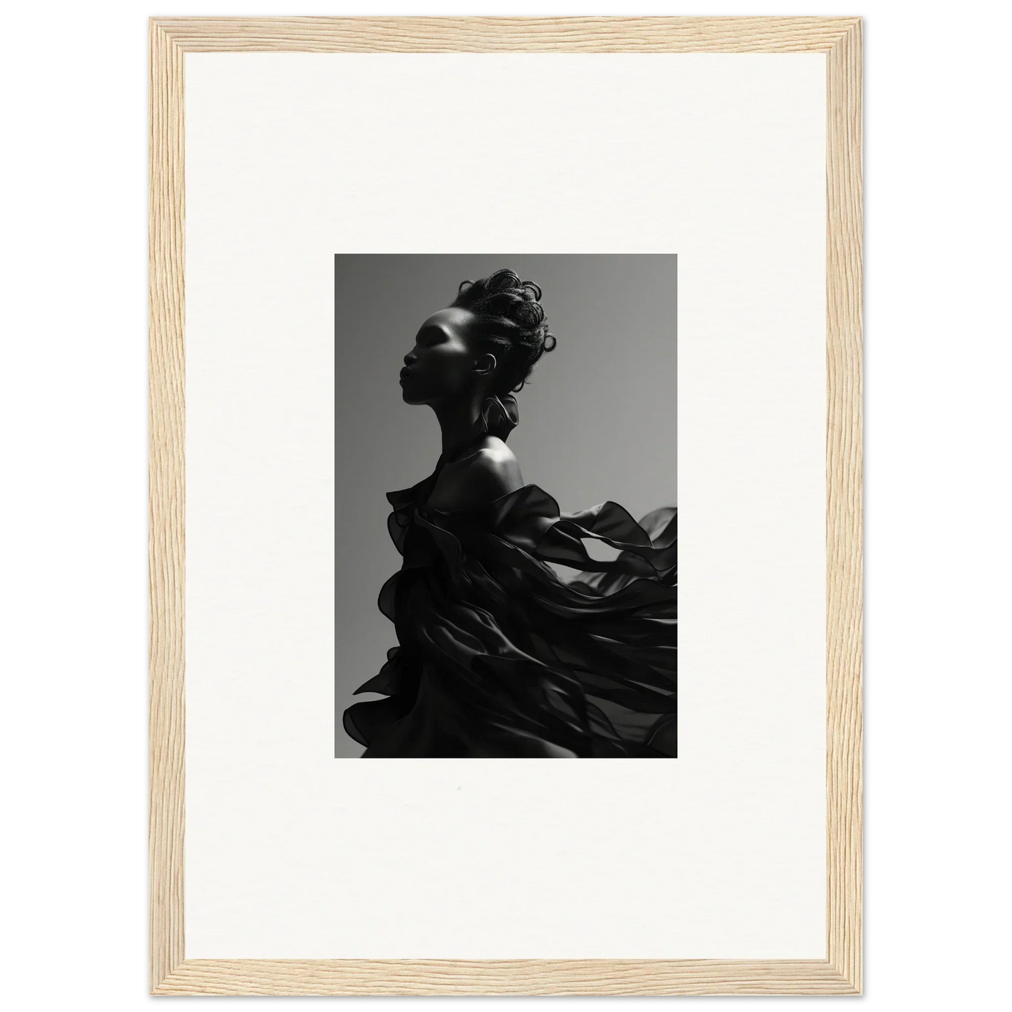 Black and white photograph of a figure in flowing fabric for tranquil eternity room decor