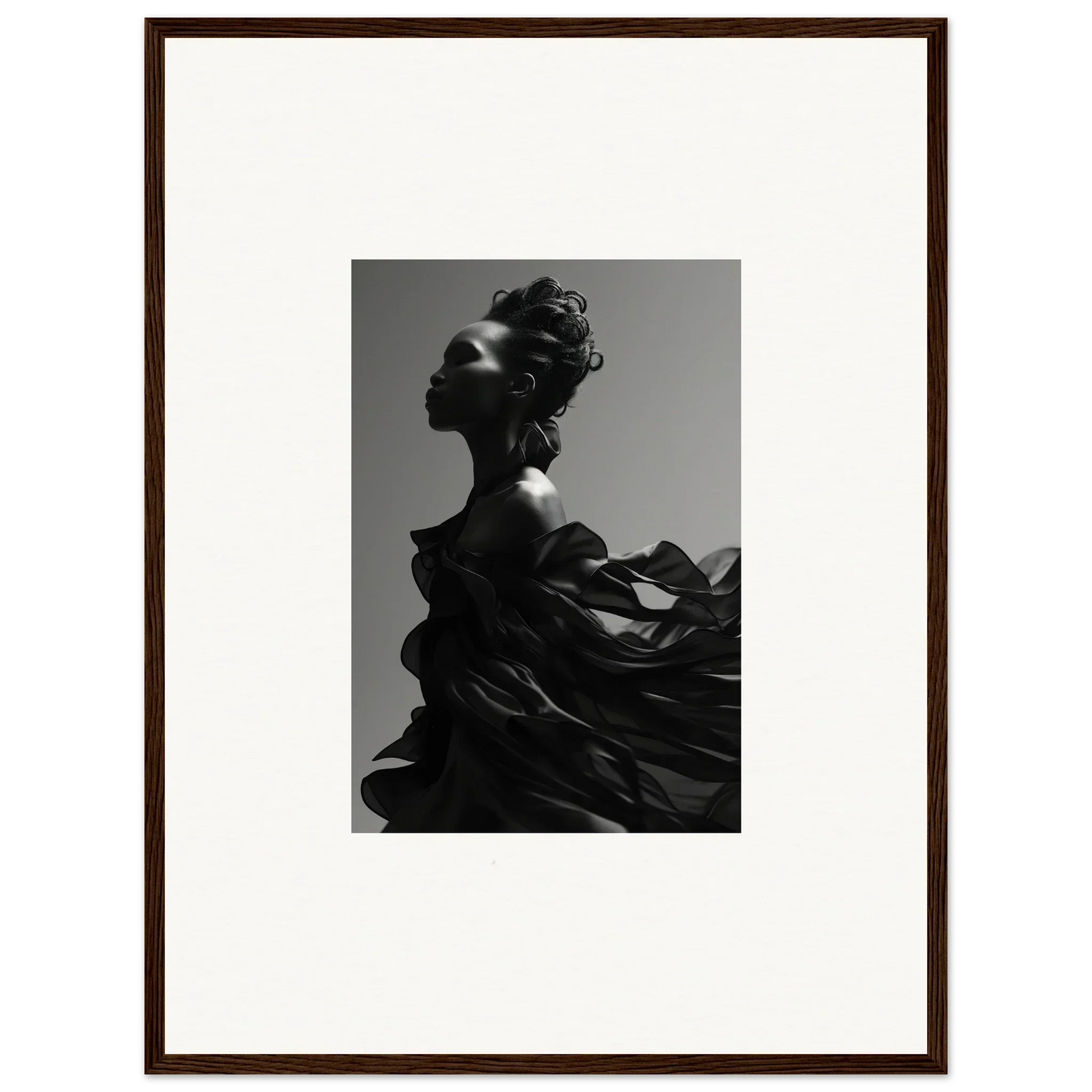 Black and white profile with flowing fabric, perfect for tranquil eternity room decor