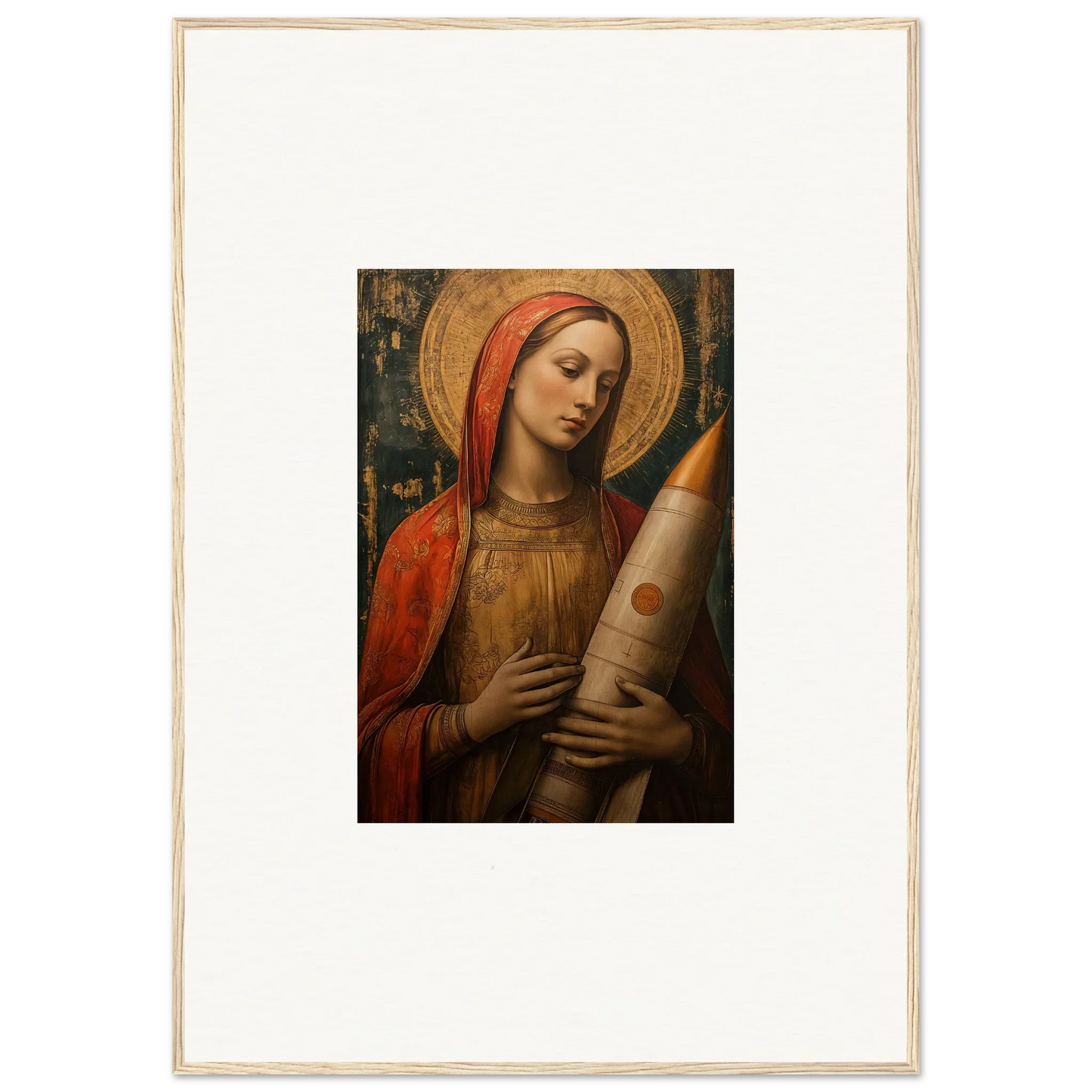 Renaissance-style canvas print of a woman in red robes for celestial cargo room decoration