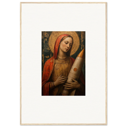 Renaissance-style canvas print of a woman in red robes for celestial cargo room decoration