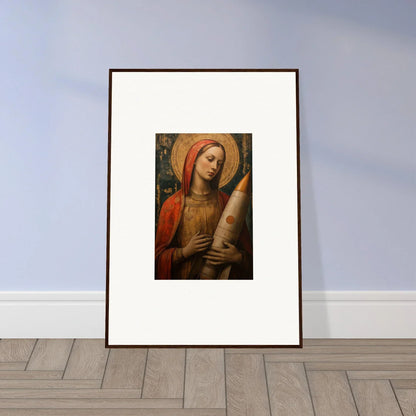 Framed painting of a religious figure with halo, perfect for celestial cargo room decoration