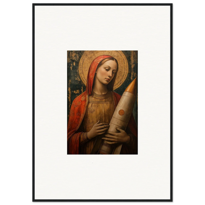 Religious painting of a woman in red and gold, perfect for celestial cargo room decoration