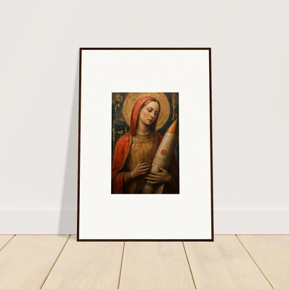 Framed canvas print of a religious figure in red robes, perfect for celestial cargo room decoration