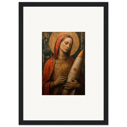 Religious painting of a woman in a red veil, perfect for celestial cargo room decoration