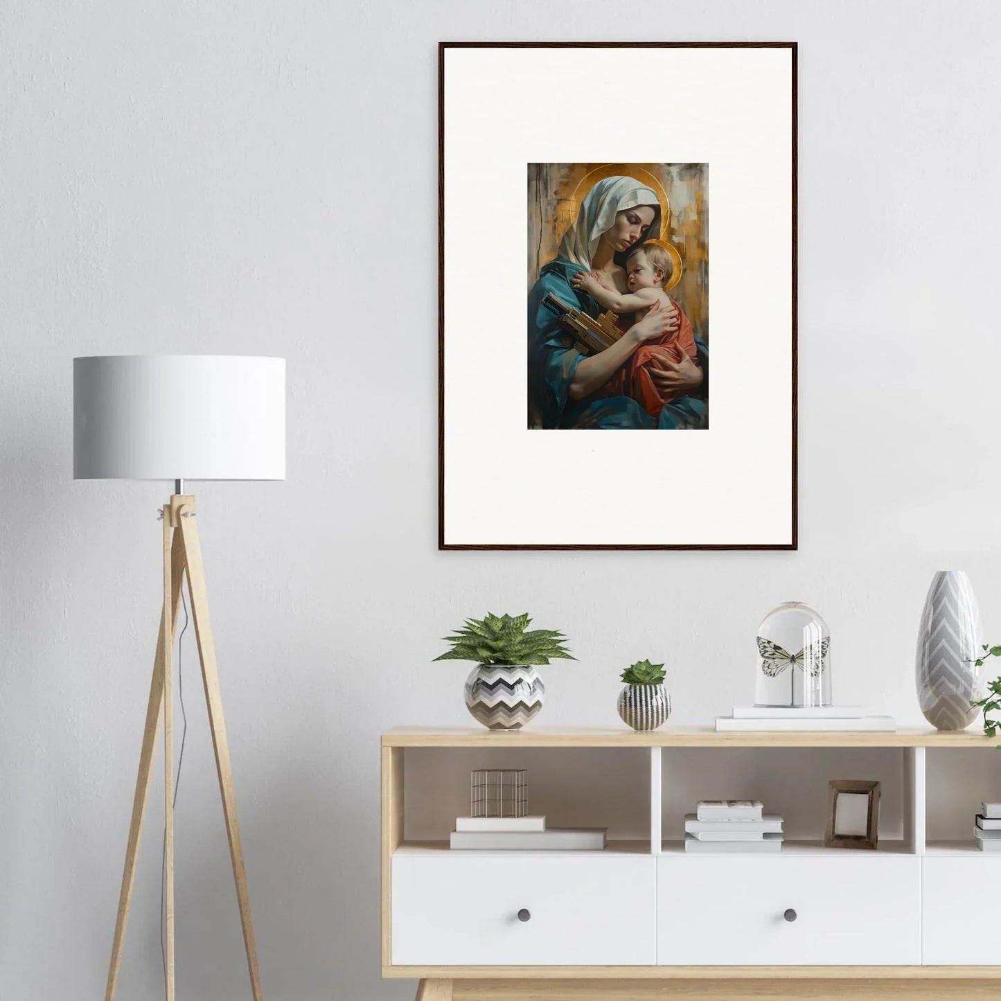 Framed canvas print of Metropolis Embrace with woman and child for stylish room decoration