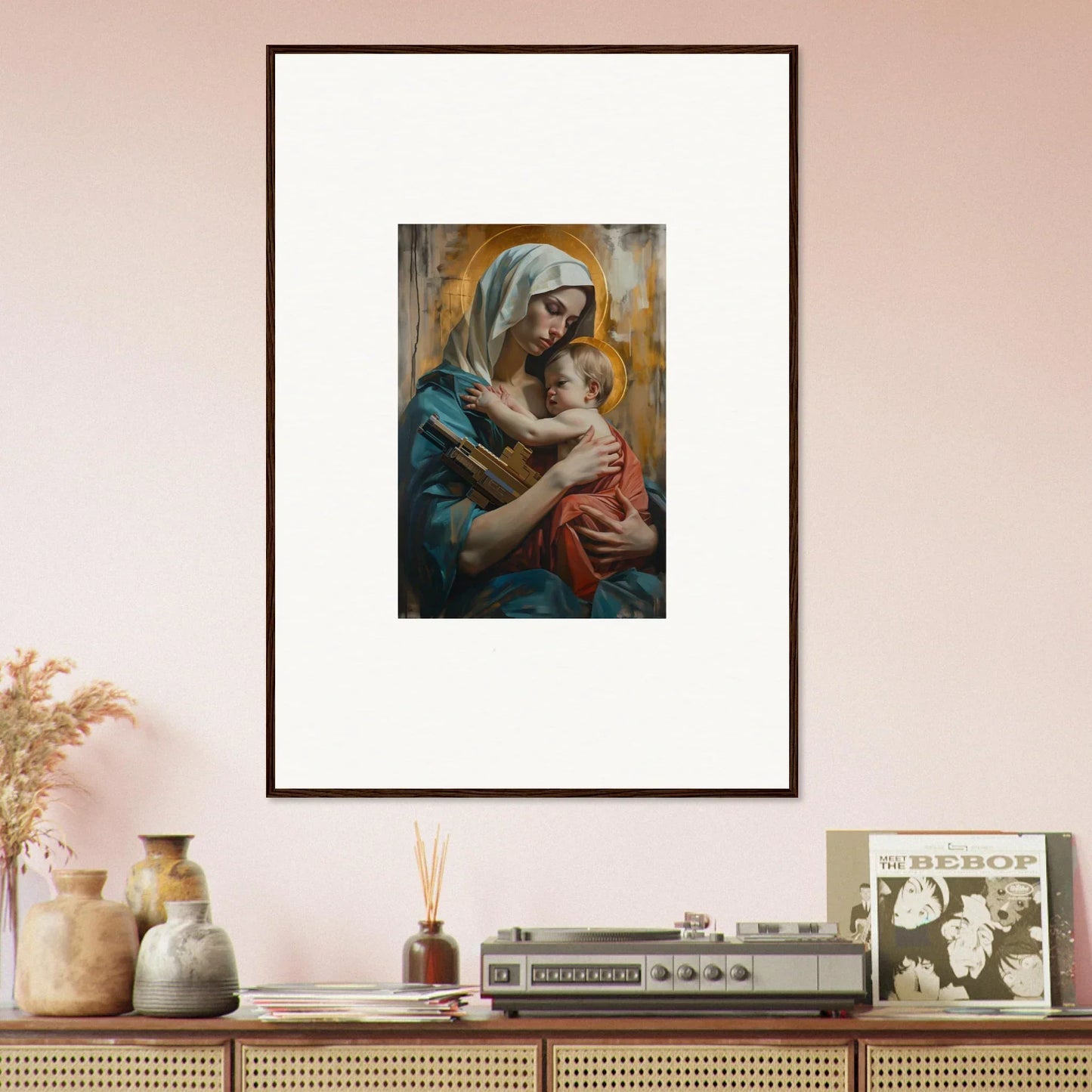 Warm canvas print of a woman with baby, perfect for Metropolis Embrace room decoration