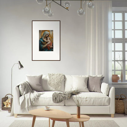 Cozy White Sofa with Pillows and Blankets for Metropolis Embrace Room Decoration