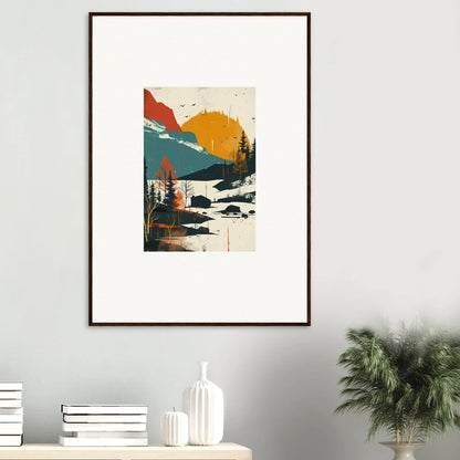 Framed canvas print of a sunset over a mountain landscape for room decoration