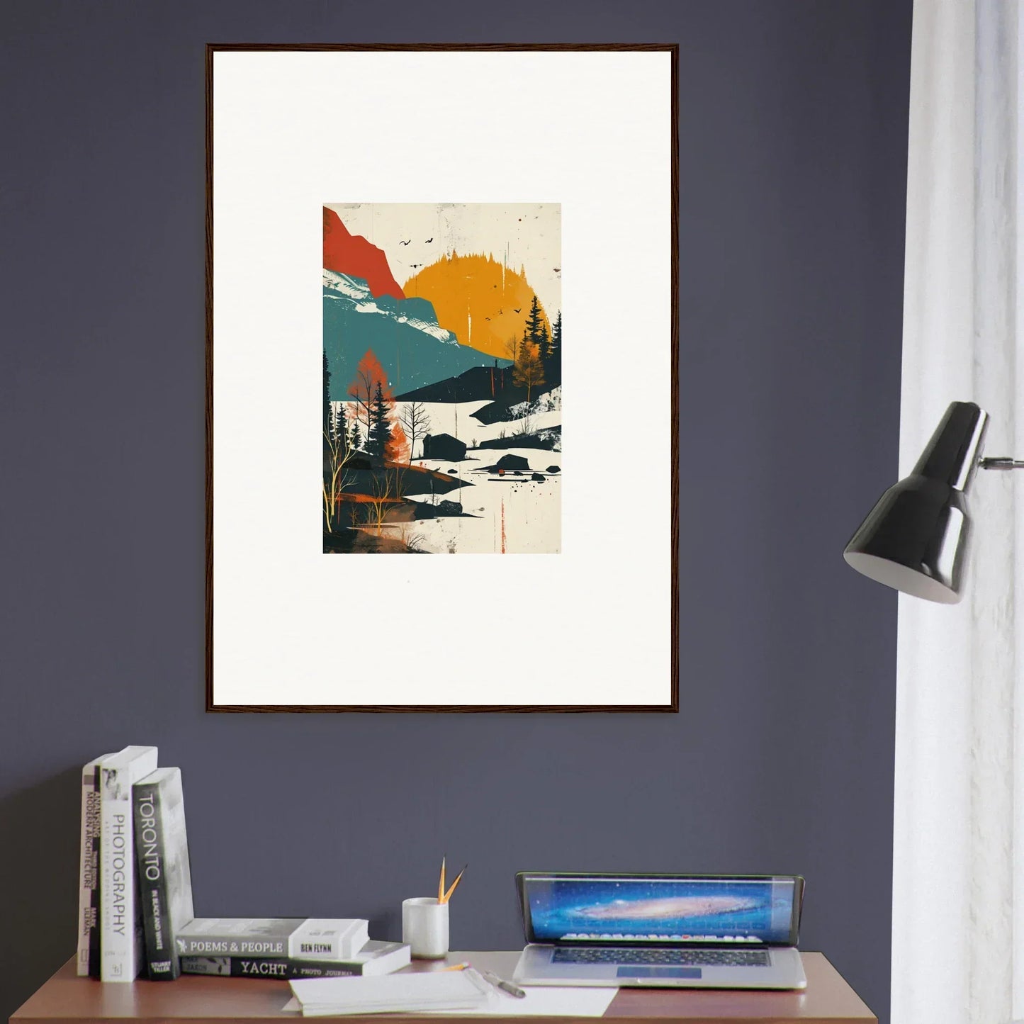 Framed abstract landscape artwork with trembling skylines for stylish room decoration