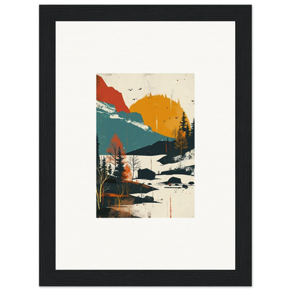 Framed canvas print of Handshake Trembling Skylines, a stylized sunset landscape