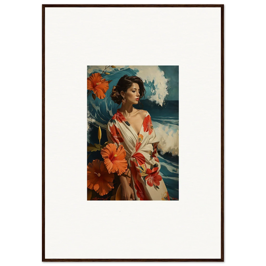 Framed portrait of a woman in floral robe, perfect for room decoration or Musing Cascade