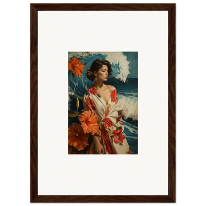 Framed canvas print of a woman in a floral dress for musing cascade room decoration