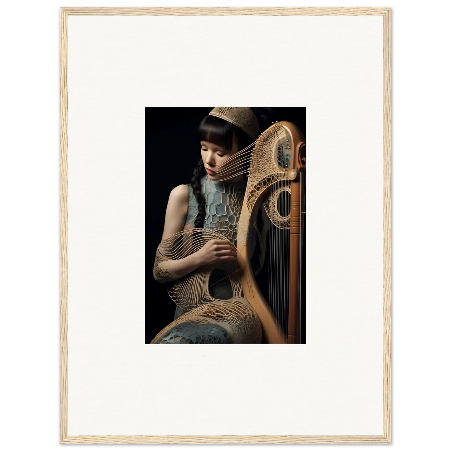 Ornate harp with decorative frame, ideal for Velvet Fantasia room decor or framed wall art