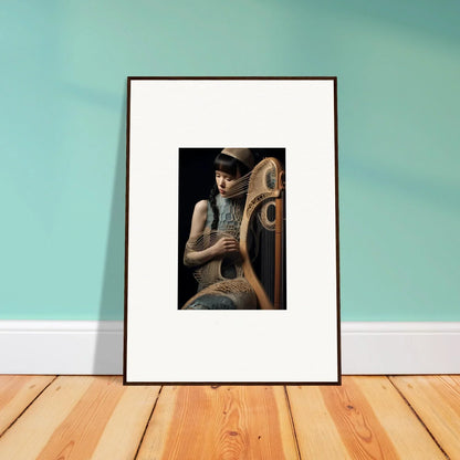 Framed wall art of a person playing harp, perfect for Velvet Fantasia room decor