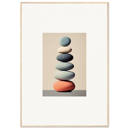 Stack of smooth, balanced stones in shades of blue, gray, and orange for room decoration