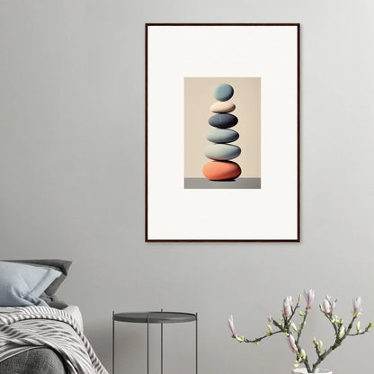 Smooth stones balancing beautifully in a minimalist composition, perfect for room decoration