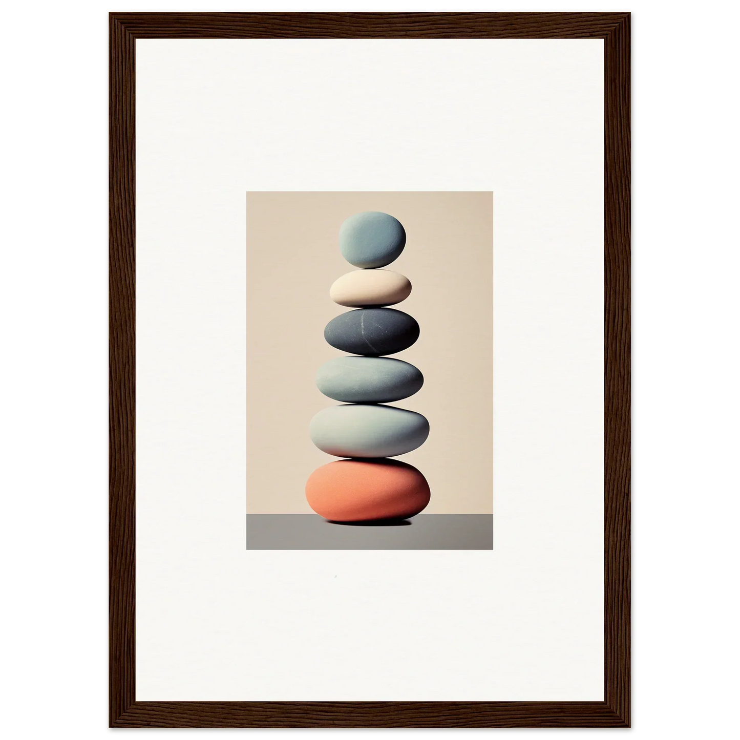 Stack of balanced stones with blue pebble, perfect for room decoration or canvas print