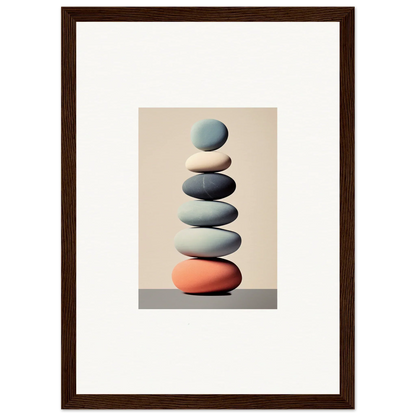 Stack of balanced stones with blue pebble, perfect for room decoration or canvas print