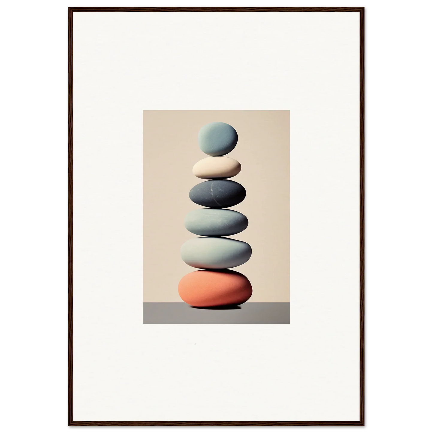 Stack of smooth stones in blue-gray and peach for a tranquil room decoration canvas print