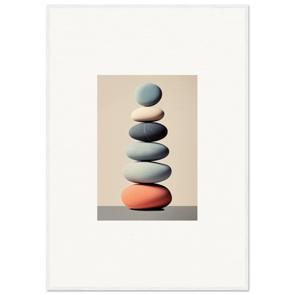 Smooth balanced stones in muted colors on coral base, perfect for Harmony Balances Meta canvas print