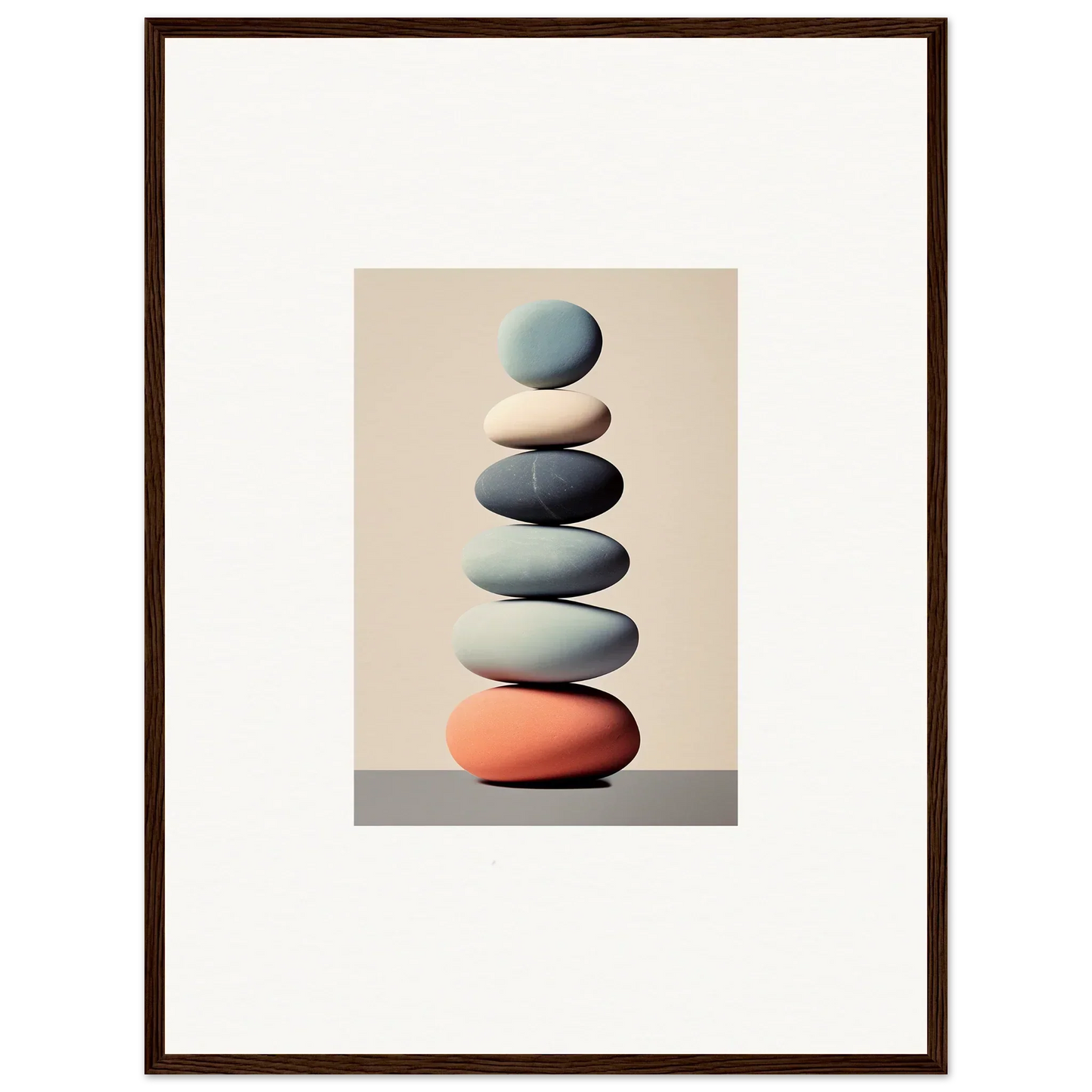 Stack of balanced stones with coral base for a stylish canvas print room decoration