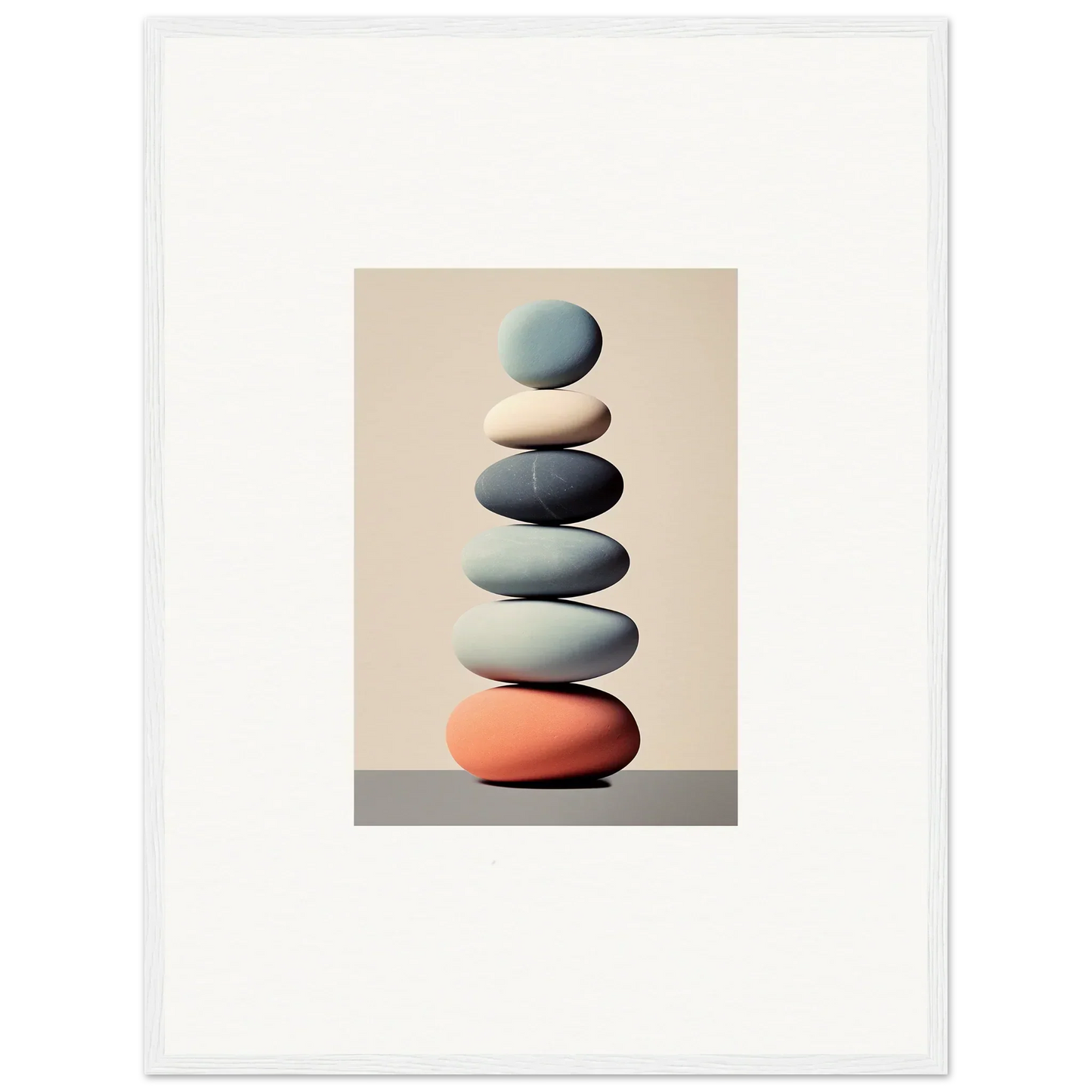 Stack of smooth stones in blue, gray, and coral for stunning room decoration canvas print