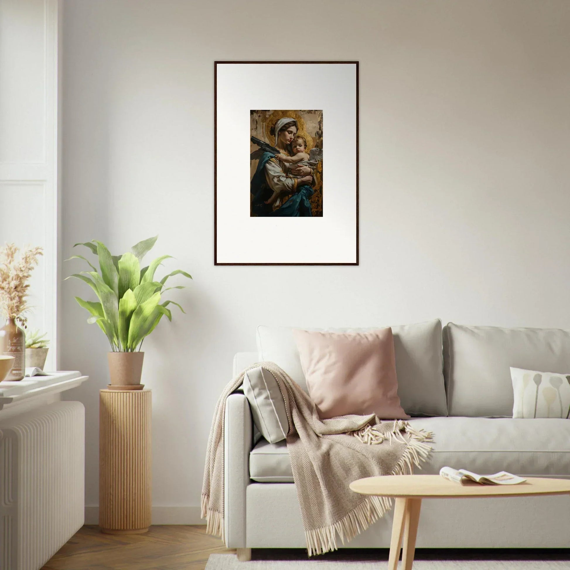 Framed canvas print of a woman with a baby, perfect for room decoration in Halo Paradox