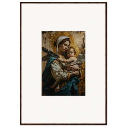 Woman holding baby in a halo paradox style, perfect for room decoration or canvas print