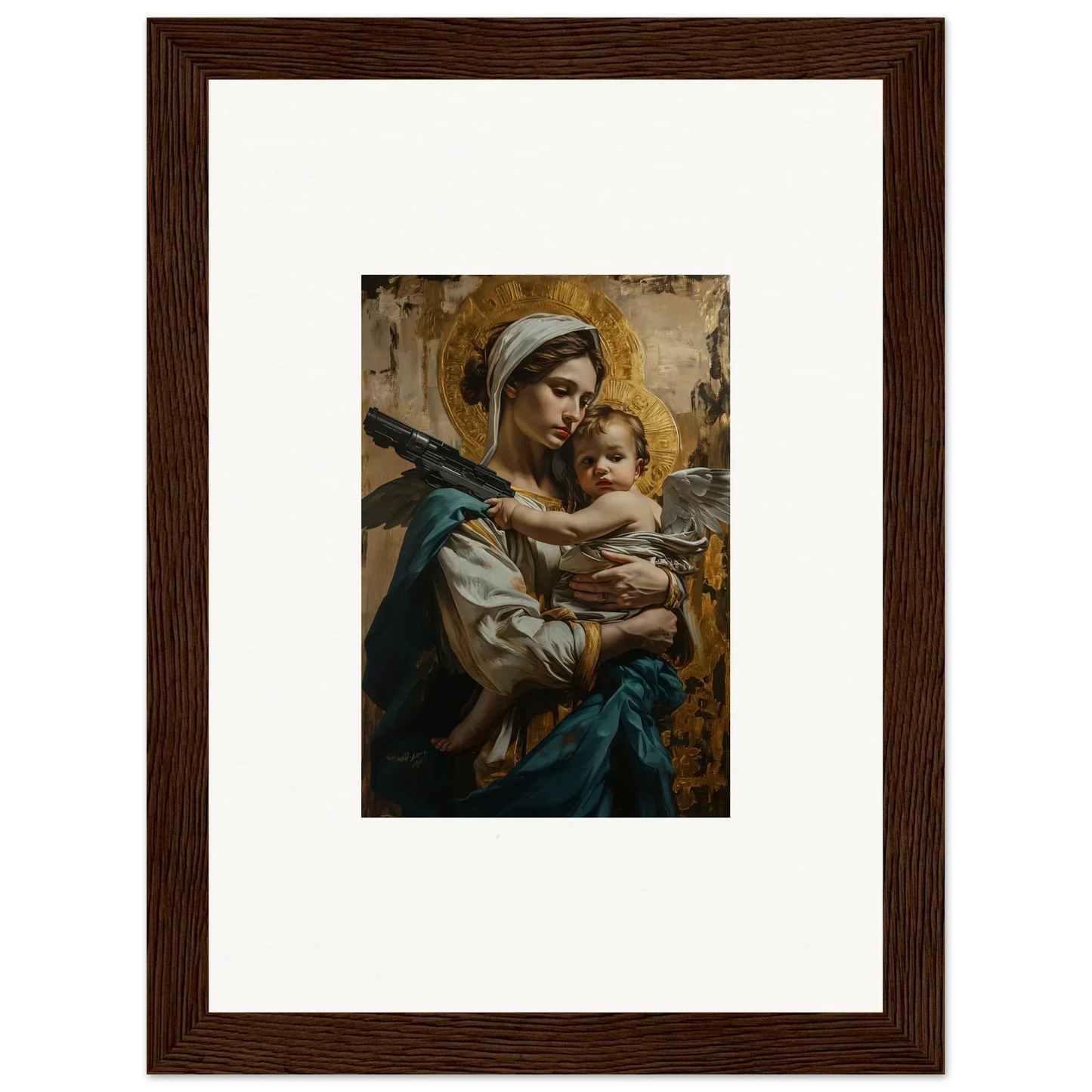 Framed canvas print of a classical woman with a baby, perfect for room decoration