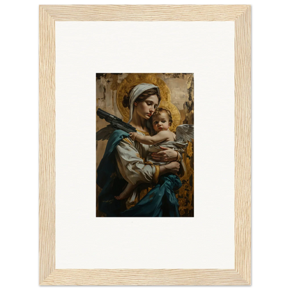 Framed canvas print of a woman with a baby in a halo paradox for room decoration