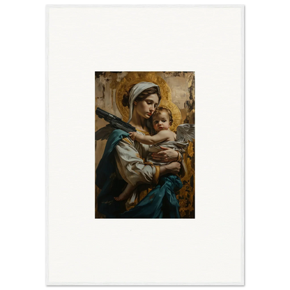 Painting of a woman with a baby, perfect for room decoration as a canvas print of Halo Paradox