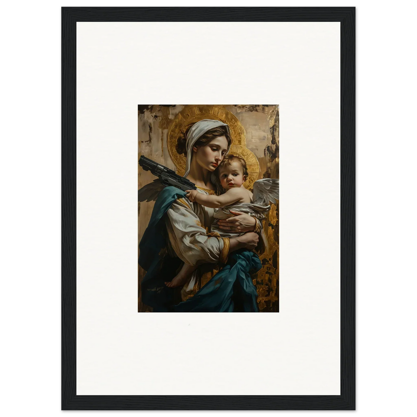 Religious painting of a woman and baby, perfect for room decoration as a canvas print