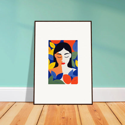 Framed wall art of colorful abstract woman portrait for stylish room decor