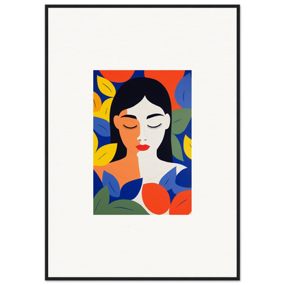 Colorful abstract portrait of a woman with leaves, perfect for framed wall art and room decor