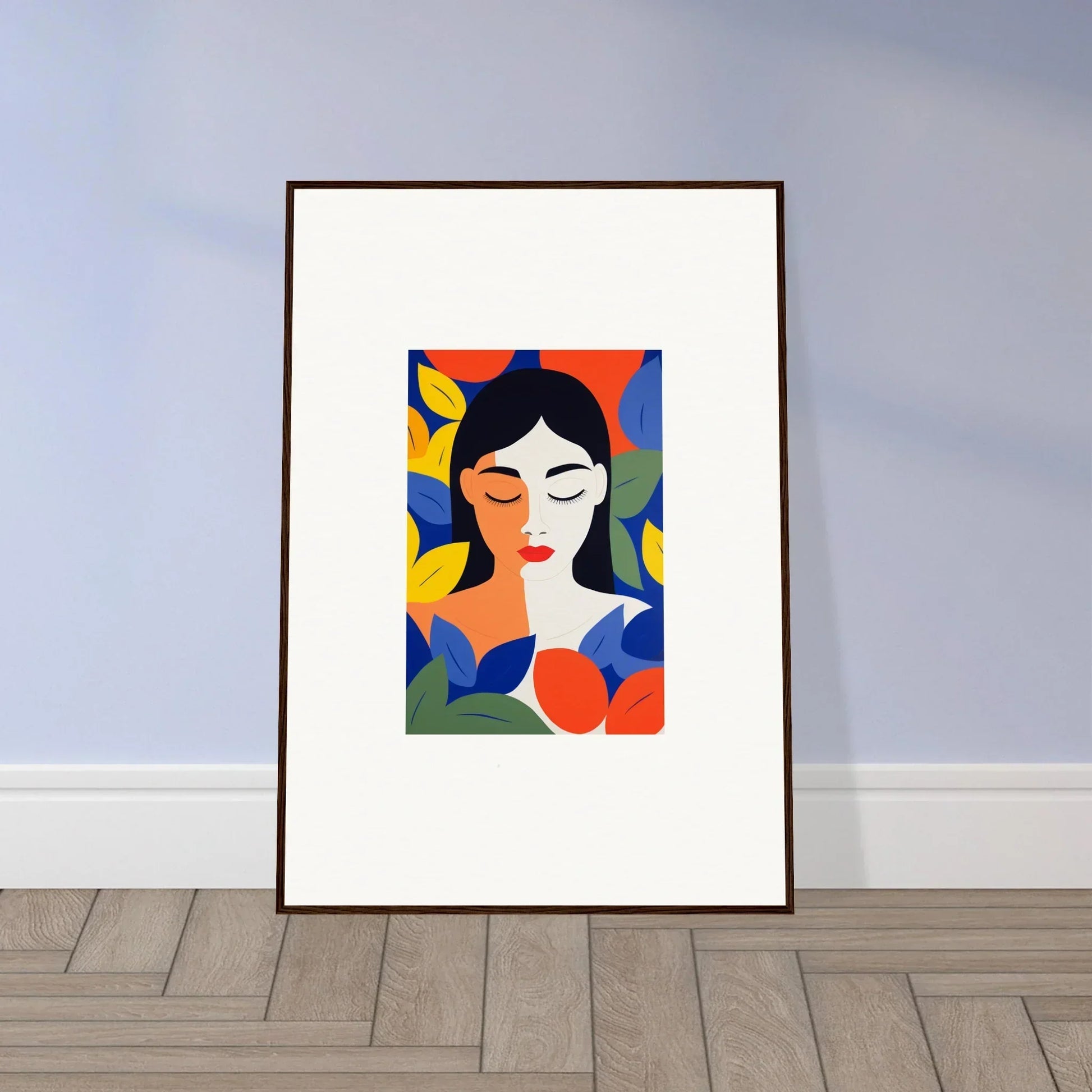 Framed wall art of a woman with floral elements for stylish room decor