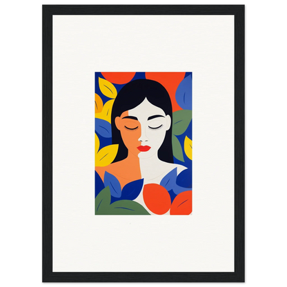 Colorful abstract portrait of a woman with leaves, perfect for room decor or canvas prints