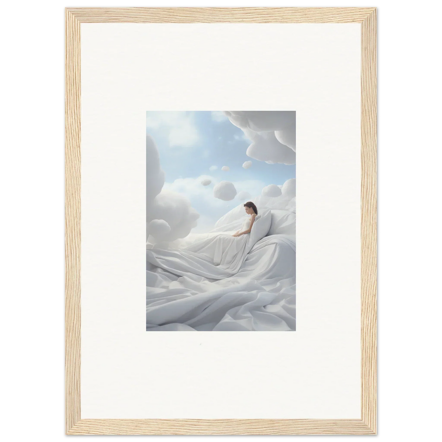 Framed wall art of a person on white fabric, perfect for a cotton dream room decor