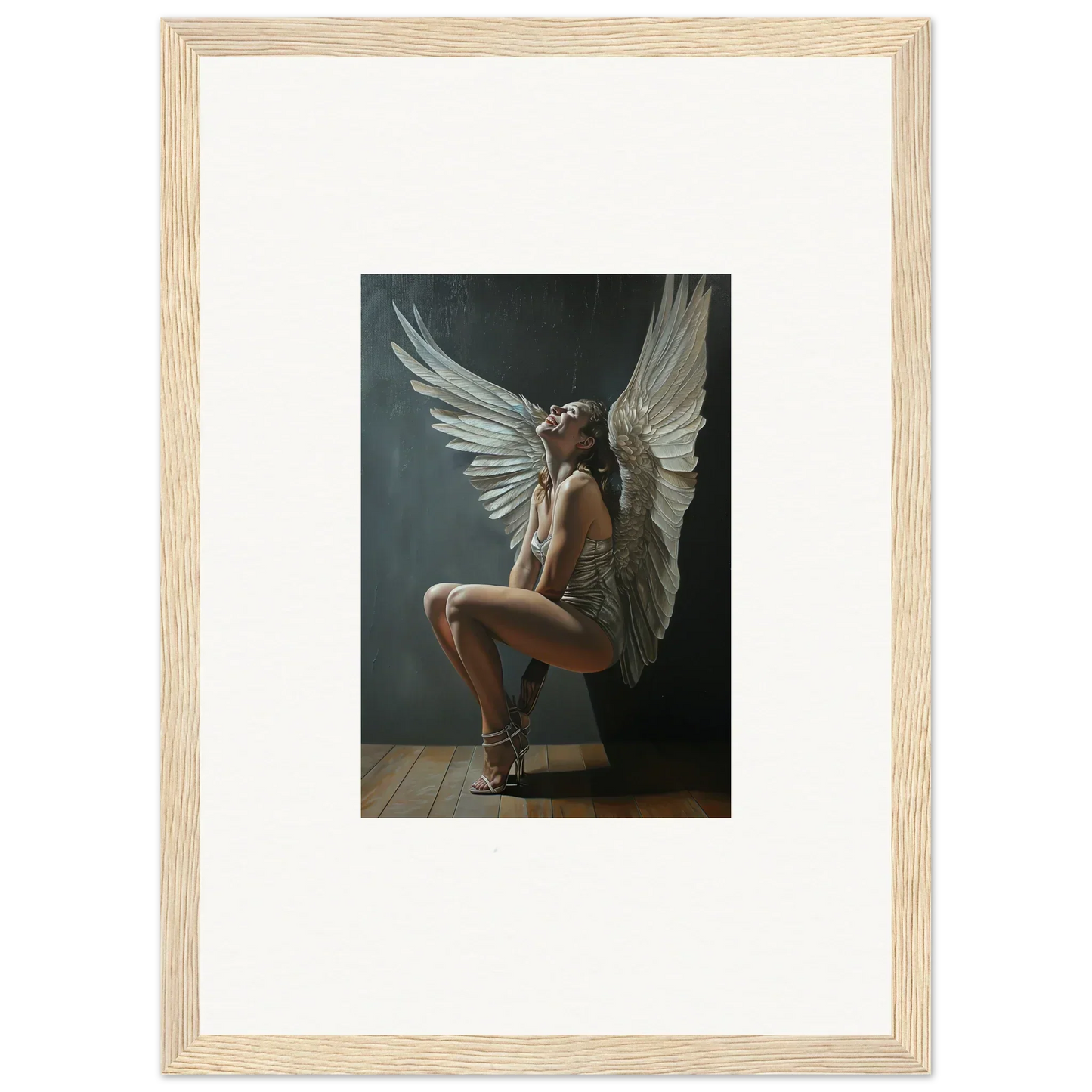 Framed photo of a figure with white wings from Heavenly Weakened Psalms collection