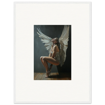 Crouched figure with large white wings from Heavenly Weakened Psalms artwork