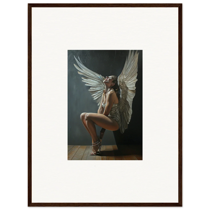 Framed photo of a person with large wings from Heavenly Weakened Psalms