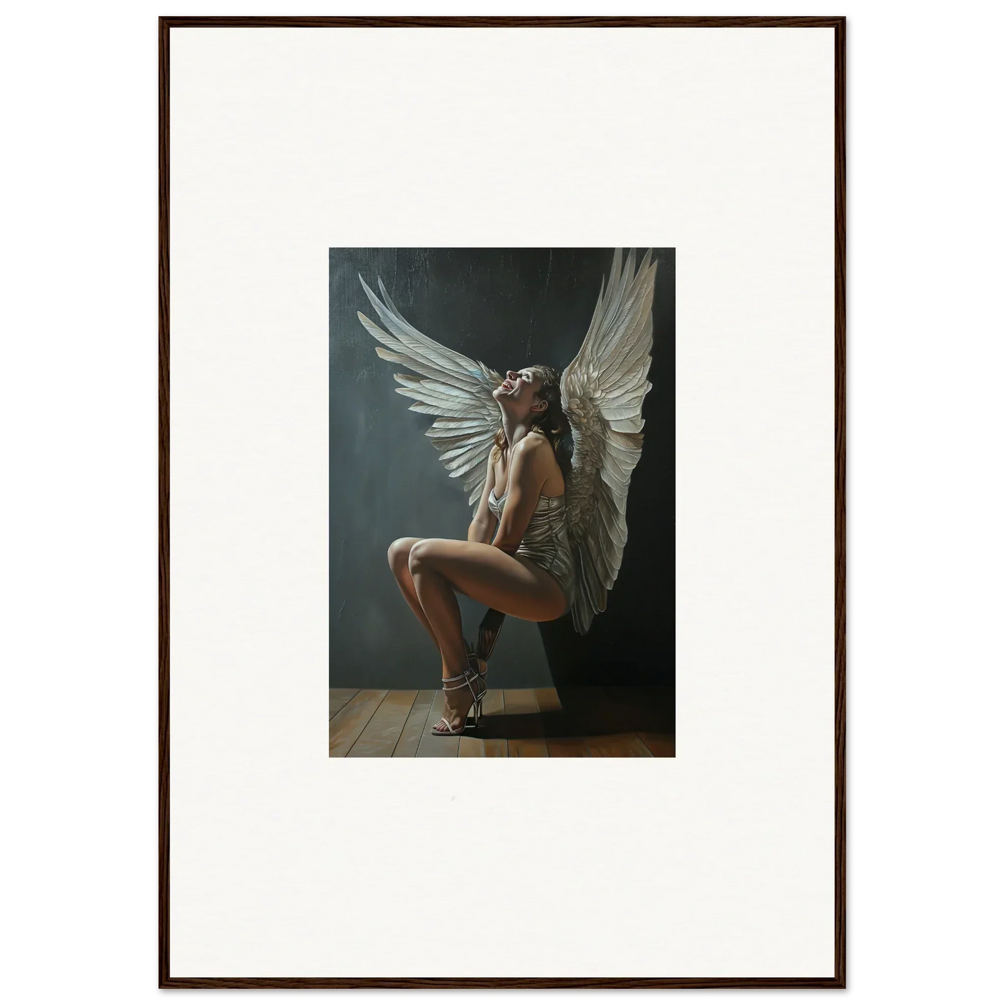 Artwork of a figure with large white wings in Heavenly Weakened Psalms frame