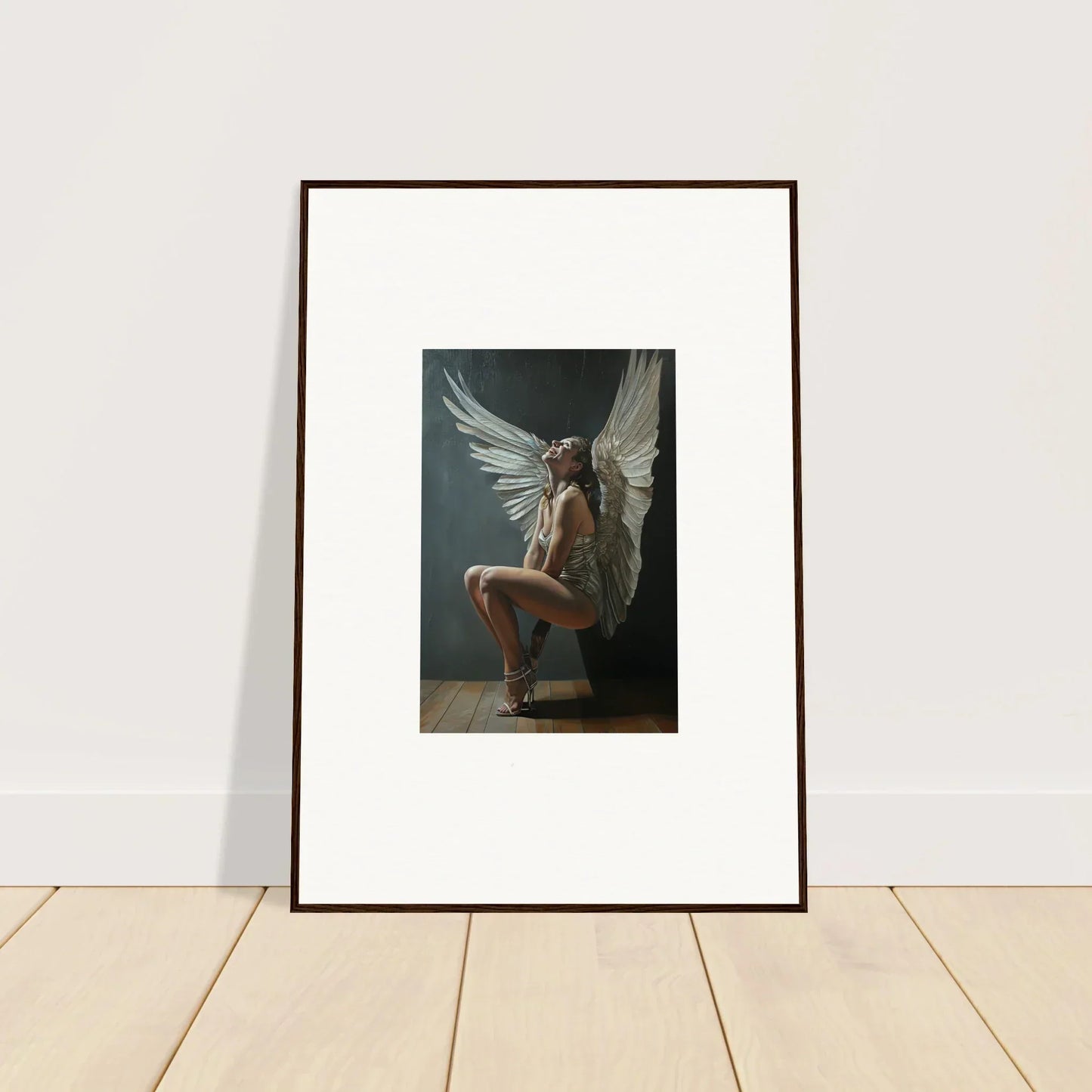 Framed artwork of a figure with white wings, part of Heavenly Weakened Psalms collection