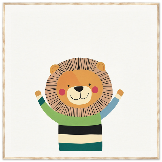 Cheerful cartoon lion in green striped sweater from Hipcat Lion Laughter special edition art™