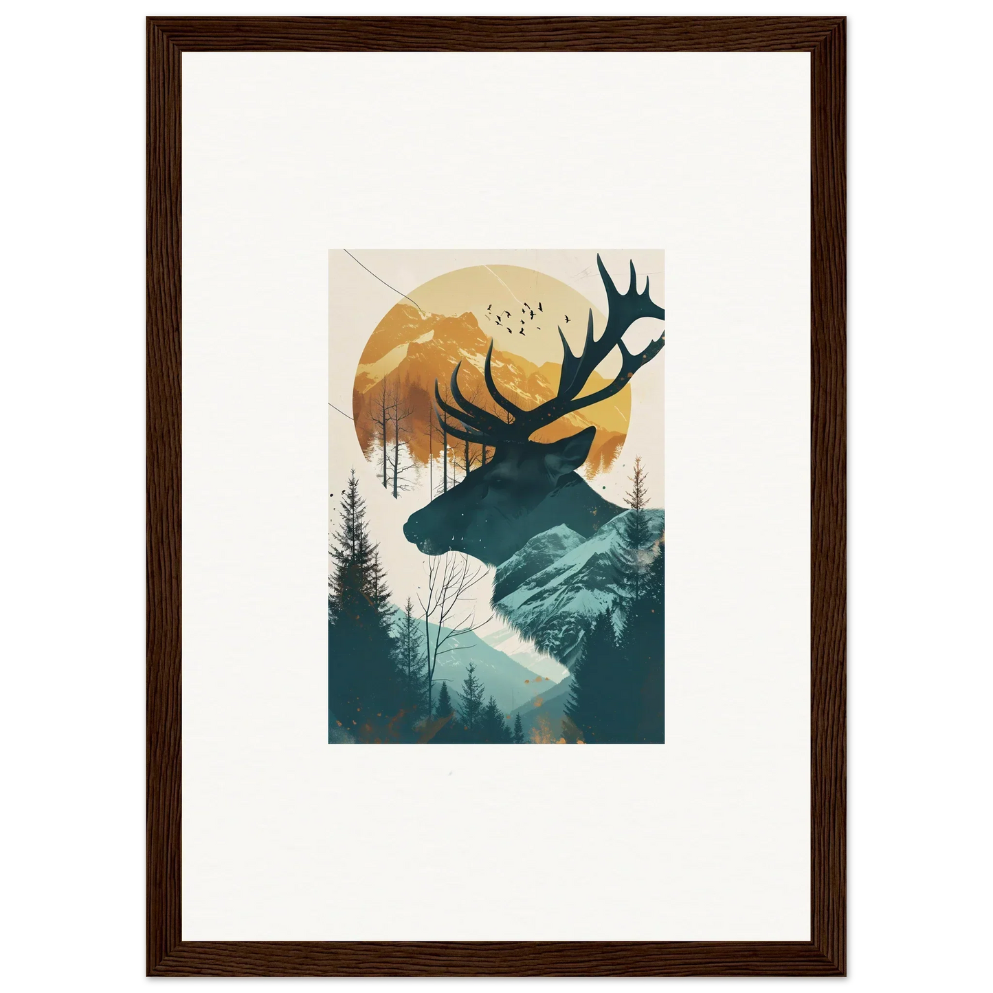 Framed canvas print of a deer panorama silhouette for stylish room decoration