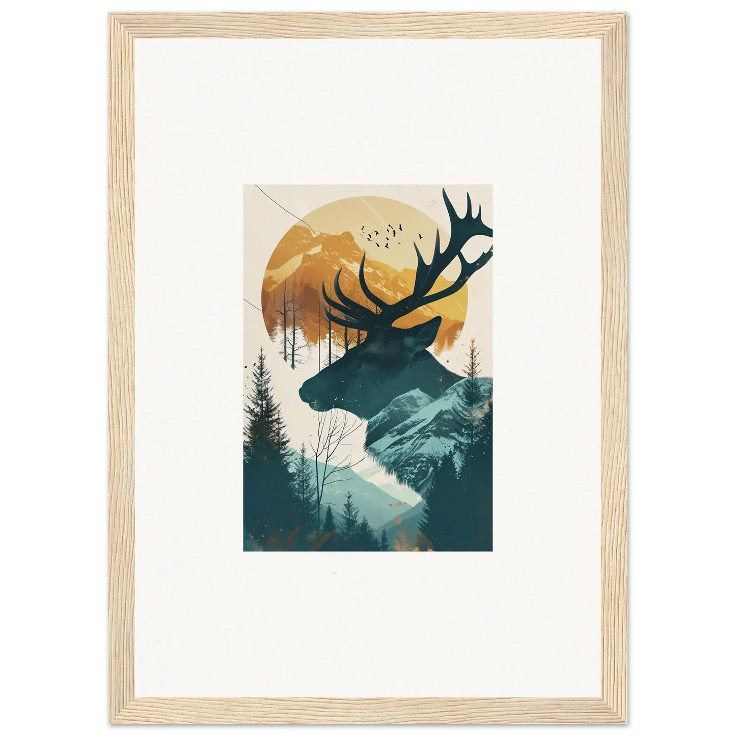 Framed deer panorama canvas print for stylish room decoration with nature vibes