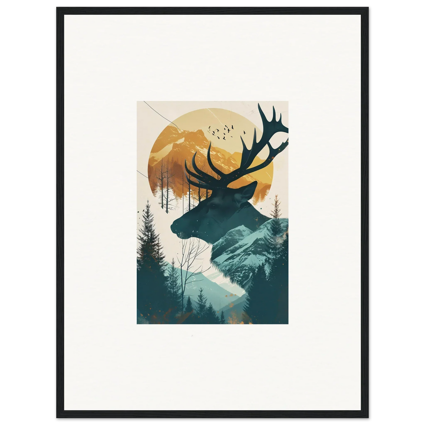 Stylized deer silhouette canvas print for nature-inspired room decoration