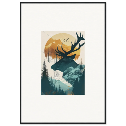 Silhouette of a deer head with antlers for stylish room decoration in a canvas print