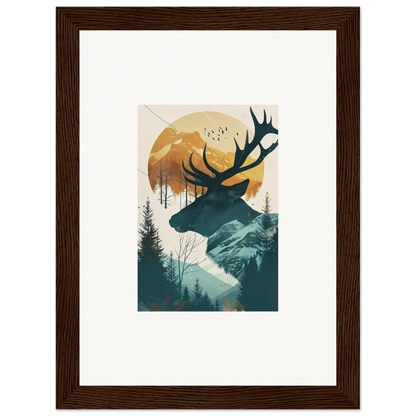 Stylized deer silhouette over a nature scene for a unique canvas print in room decoration