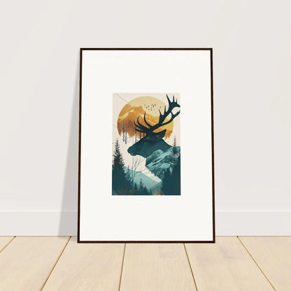 Stylized deer panoramas canvas print for unique room decoration with sunset vibes